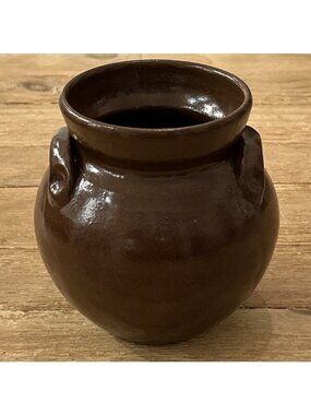 Vintage Jugtown Redware Crock w/ Applied Handles H 5.25" x 5" Width (3 7/8" D)